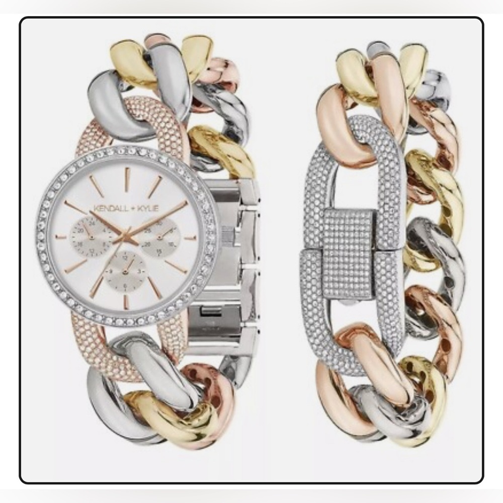 Kendall & Kylie Gold, Silver, and Rose Gold Chain Watch